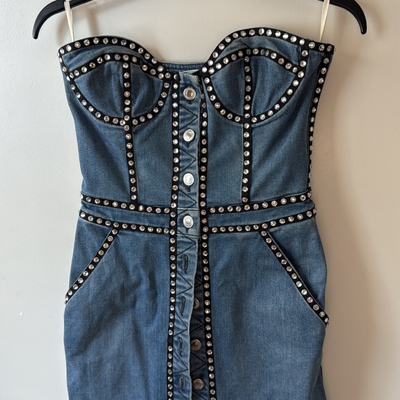 MOSCHINO COUTURE corset blue denim dress with rhinestones - Picture 4 of 10